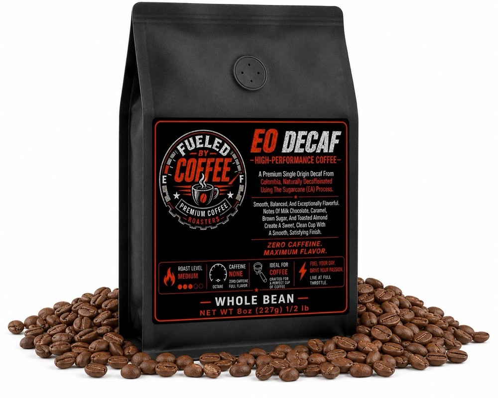 FUELED BY COFFEE E0 DECAF High-Performance Columbian Coffee 8oz Bag Whole Bean