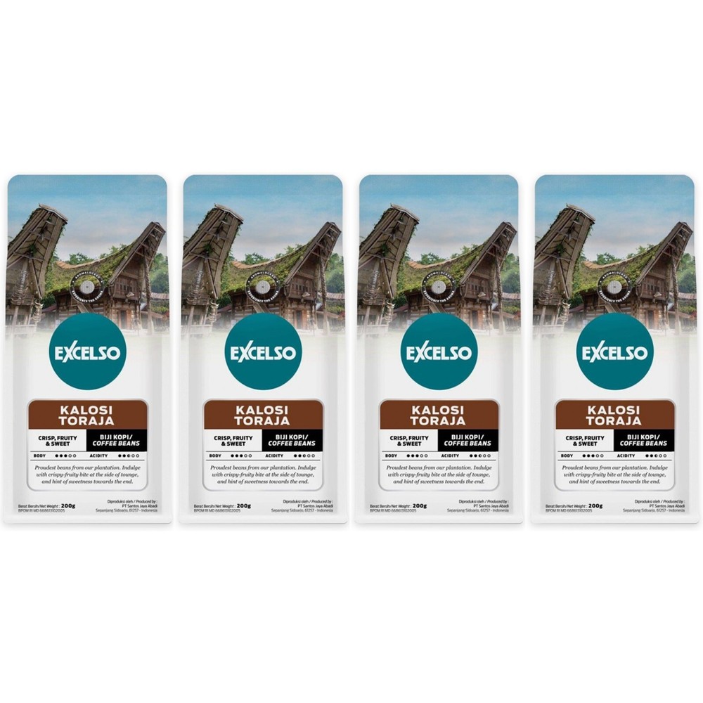 EXCELSO Indonesia Coffee Kalosi Toraja 200g Pack of 4 Whole Beans or Ground