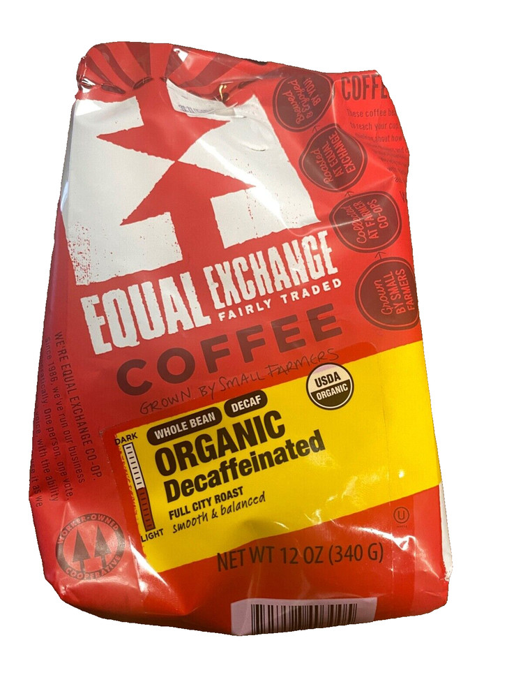 Equal Exchange Organic Whole Bean Coffee, Decaf, 12-Ounce Bag (Pack of 2)