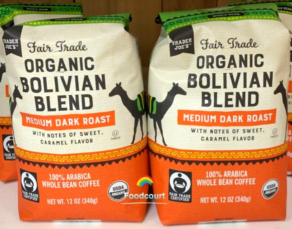 2 Packs Trader Joe’s Organic Fair Trade Bolivian Blend Bean Coffee 12 oz Each