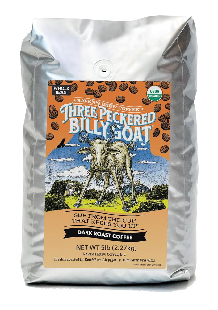 Raven’s Brew Organic Dark Roast Whole Bean Coffee – 5Lb Billy Goat Blend