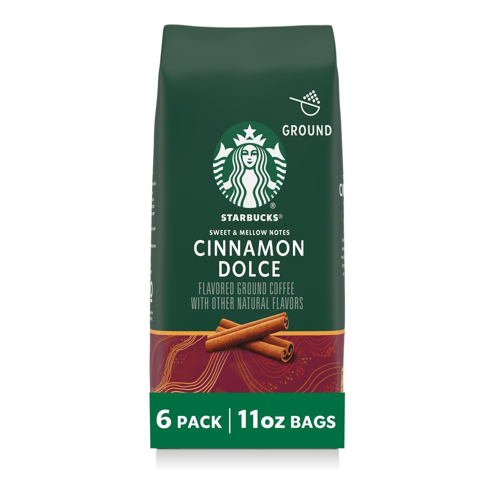 Starbucks Ground Coffee, Flavored Hot or 11 Ounce (Pack of 6), Cinnamon Dolce