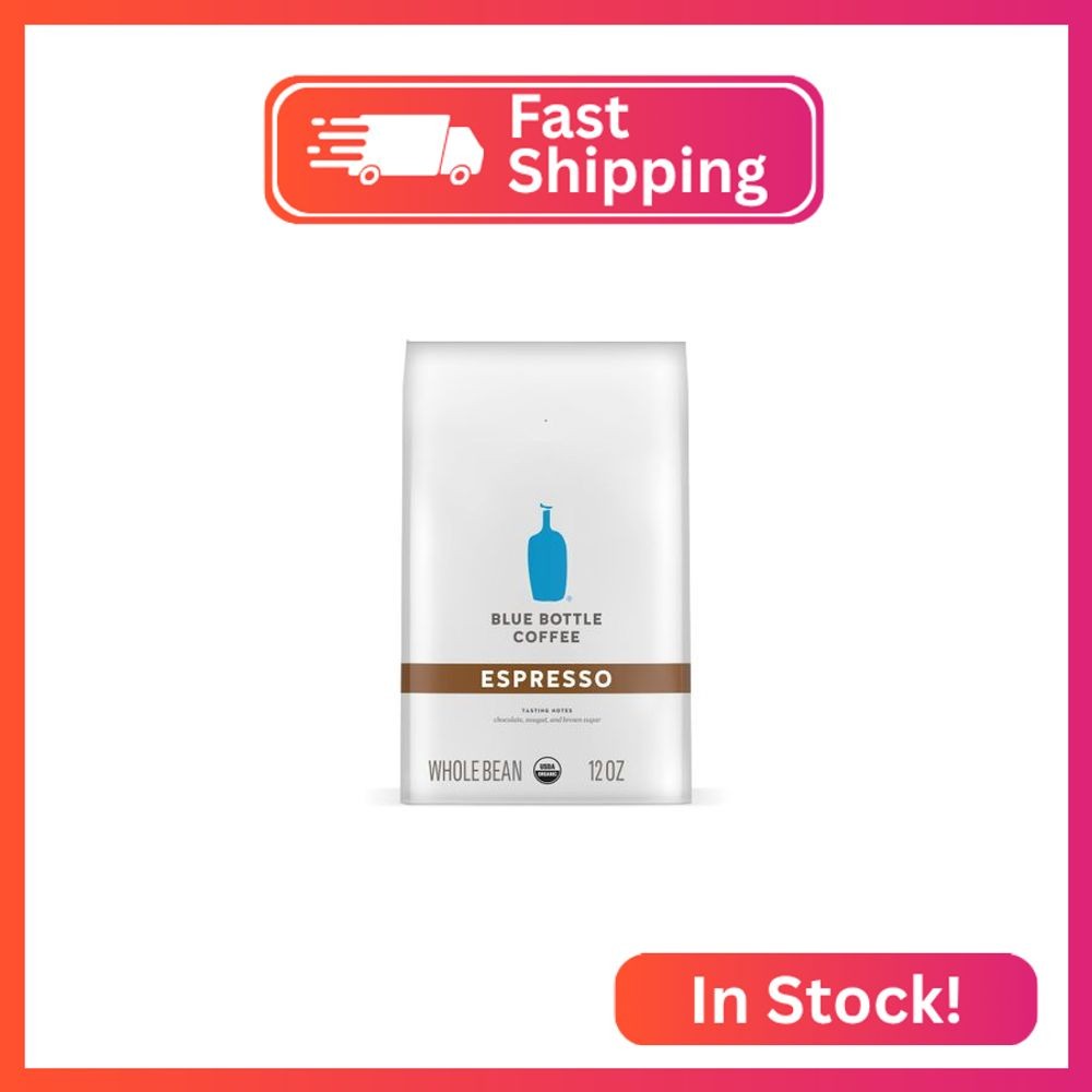 Blue Bottle Whole Bean Organic Coffee, Espresso, Dark Roast, 12 Ounce bag (Pack