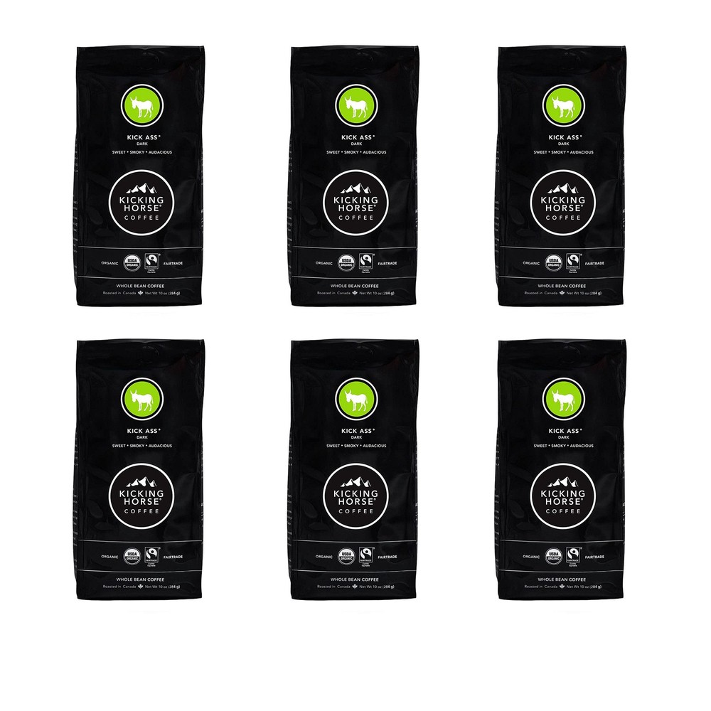 Dark Roast Whole Bean Coffee, Certified Organic & Fairtrade, 10 oz (Pack of 6)