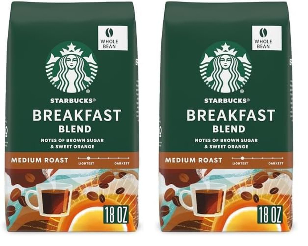 Starbucks Whole Coffee Beans, Medium Roast Hot or Iced Coffee, Breakfast Blend,