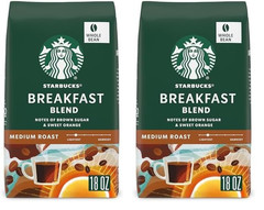 Starbucks Whole Coffee Beans, Medium Roast Hot or Iced Coffee, Breakfast Blend,