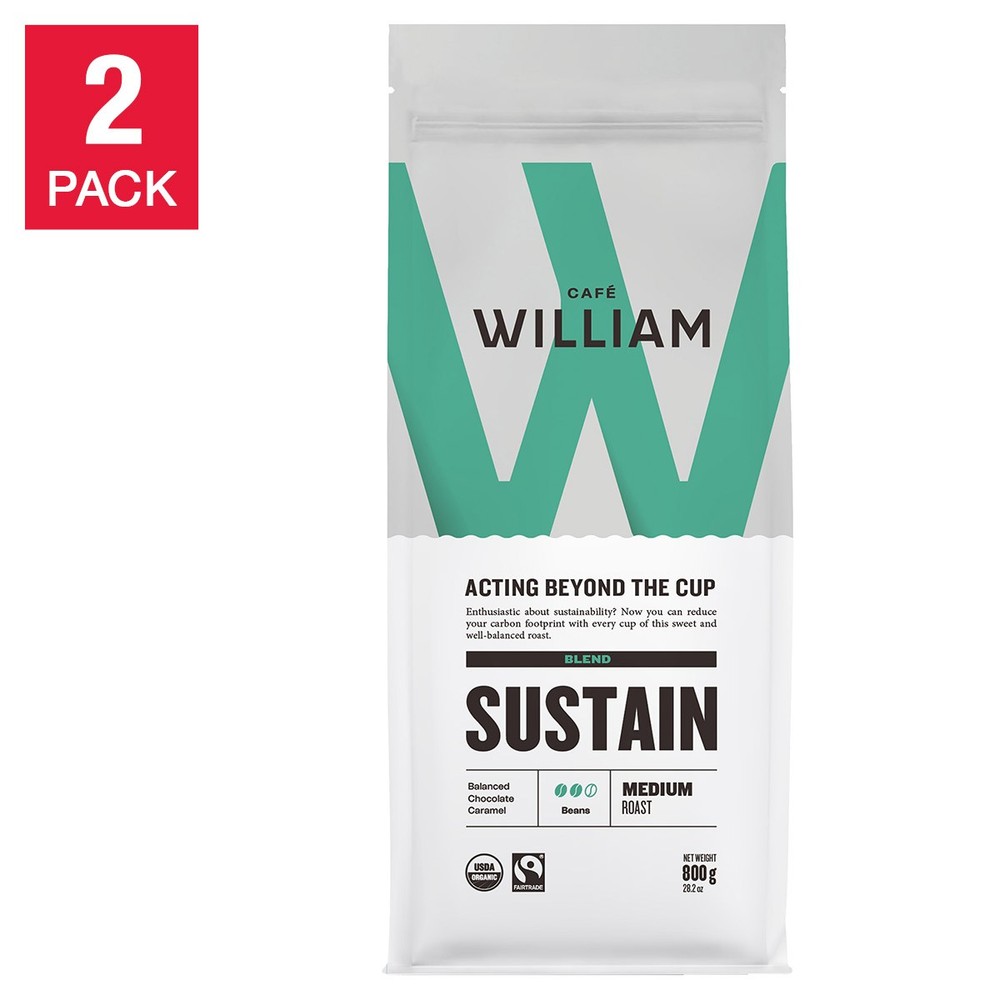 Café William Sustain Medium Roast Sustainable Organic Fairtrade Whole Bean Coffe