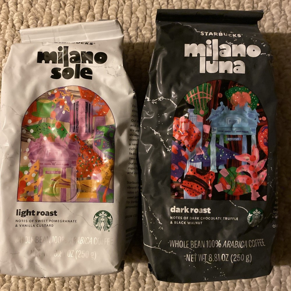 Starbucks Milano Sole Blend Whole Beans And Milano Luna Whole Beans-8.8oz Each