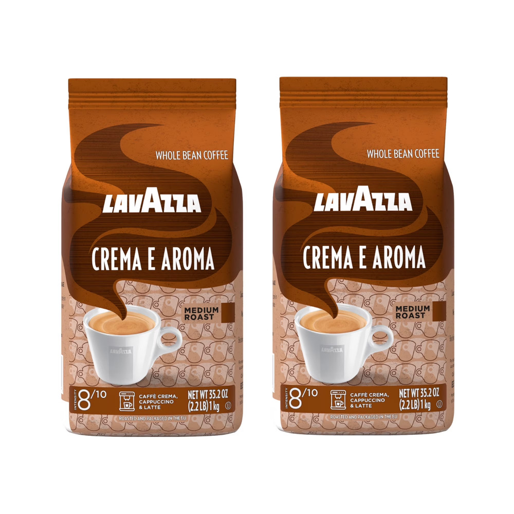Lavazza Crema e Aroma Whole Bean Coffee, Medium Roast, 2.2 lb Bag – 2 packs- NEW