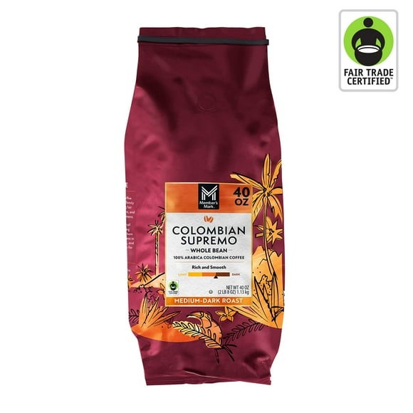Member’s Mark Medium-Dark Roast Whole Bean Coffee, Colombian Supremo, 40 oz.