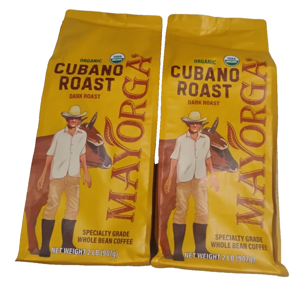 2 Pack Mayorga USDA Organic Coffee Cafe Arabica Dark Roast Whole Bean 2 Lbs. Ea.