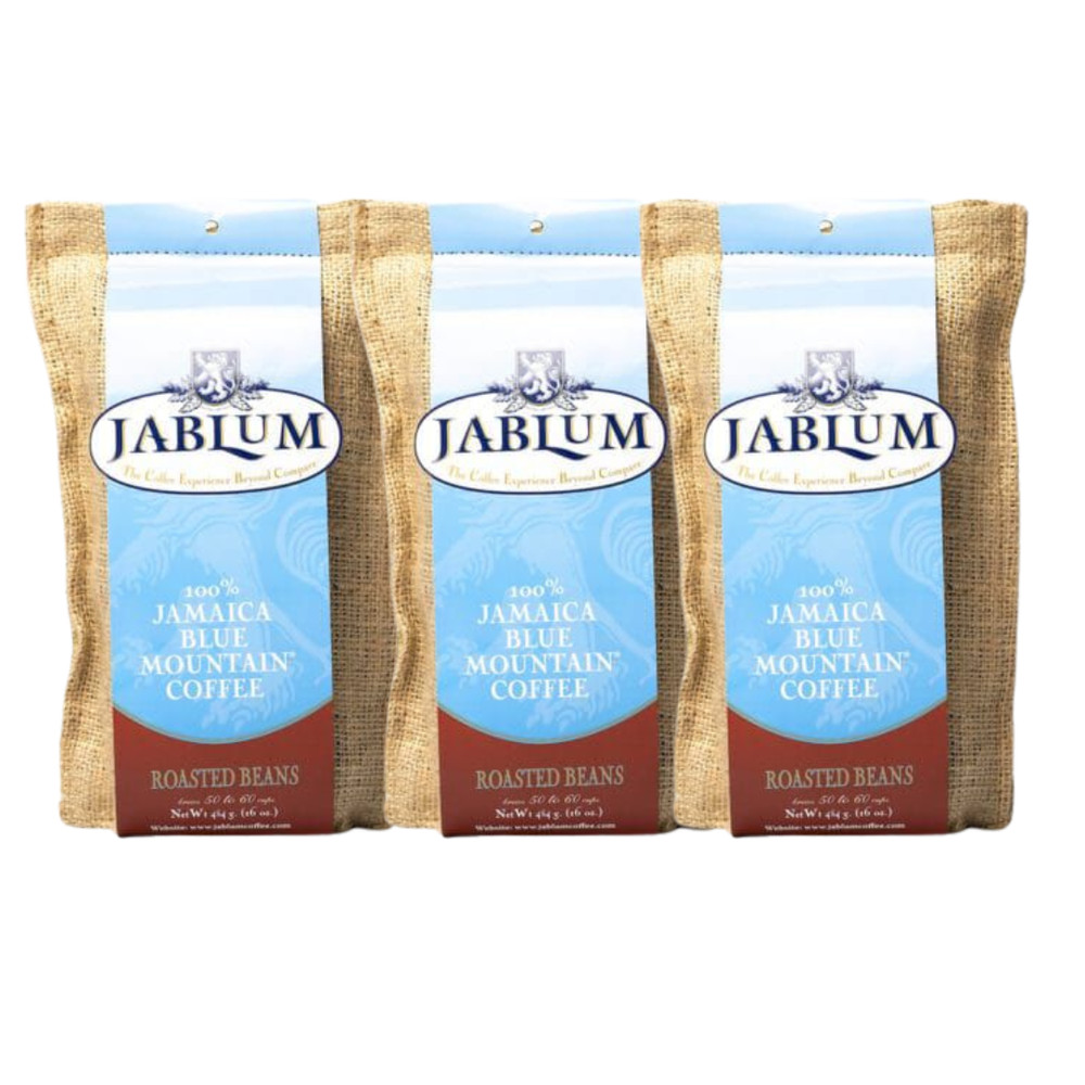 Jablum Jamaica Blue Mountain Coffee, Roasted Whole Bean, 16 oz bag – Pack of 3