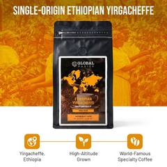 Ethiopian Yirgacheffe Whole Bean 12 Ounce Coffee Medium Roast Gourmet Fresh