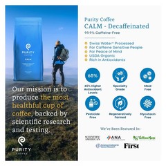 PURITY COFFEE CALM Decaf Medium Roast Whole Bean 5lb USDA Organic