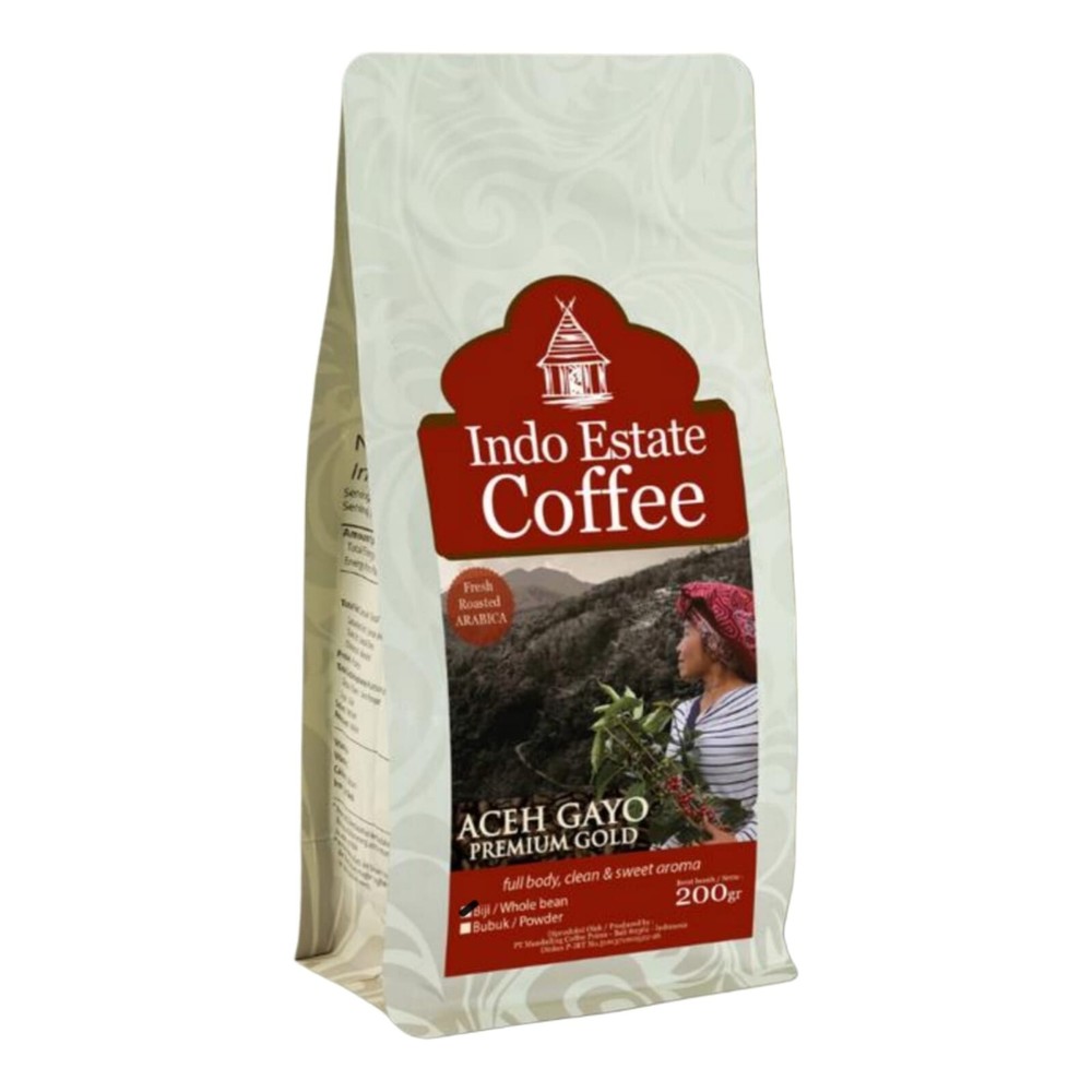 Indo Estate Coffee, Aceh Gayo Premium Gold, 200g, Whole Bean (Pack of 1)