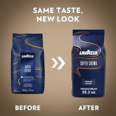 Lavazza Super Crema Whole Bean Coffee, Arabica and Robusta Blend 2.2 LB