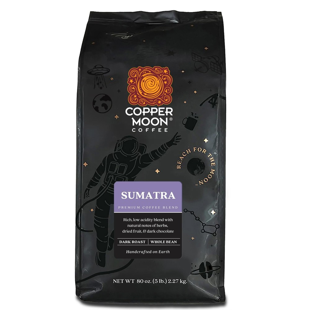 Copper Moon Whole Bean Coffee, Dark Roast, Sumatra 80 Ounce (Pack of 1)