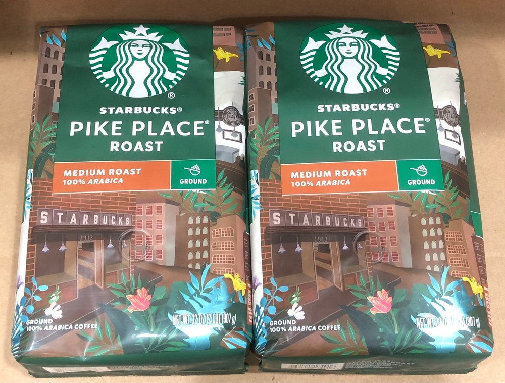 2 Starbucks Pike Place Roast, Ground Coffee, Medium Roast, 32 oz Each