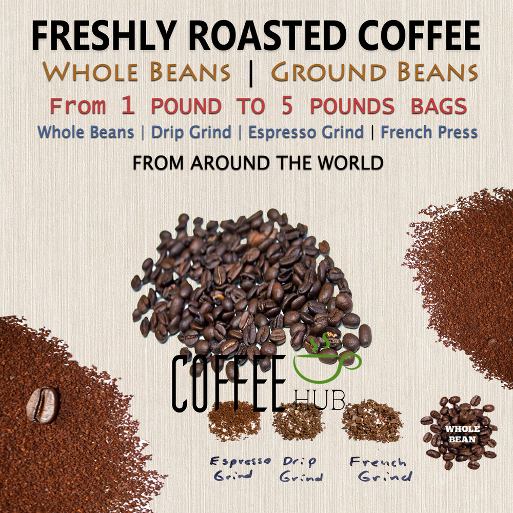 Coffee Whole Beans 1LB or 2LB or 5LB PACKS lot Hawai Colombia Brazil Roast FRESH