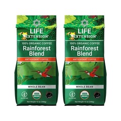 Life Extension Rainforest Blend Whole Bean Coffee Organic 12 Ounces 2 Pack
