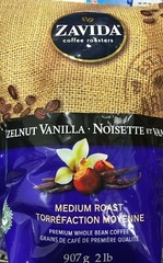ZAVIDA HAZELNUT VANILLA WHOLE BEAN COFFEE MEDIUM ROAST 2x907g 2 BAGS FRESH