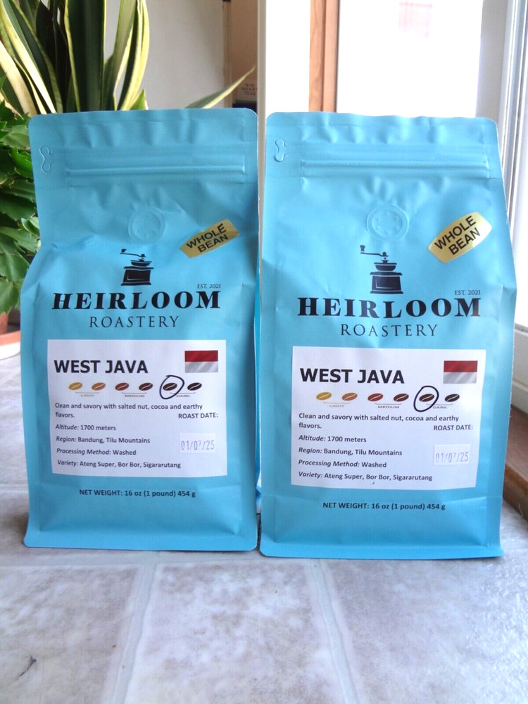 Heirloom Roastery West Java Whole Bean Coffee 16 oz each (Lot of 2)