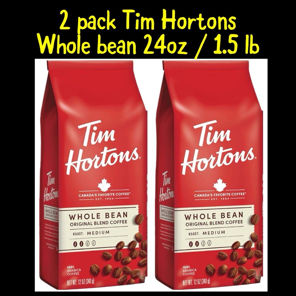 2 Tim Hortons Whole Bean Medium Roast with 100% Arabica Canada’s Favorite Coffee