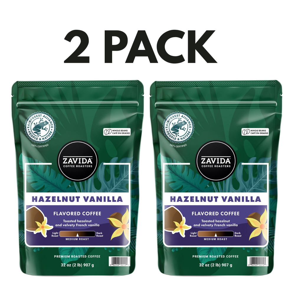 2 Pack – Zavida Coffee Whole Bean Coffee, Hazelnut Vanilla, 32 oz. FREE SHIPPING