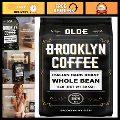 Italian Dark Roast Whole Bean Coffee (5lb) – Extra Strong, Freshly Roasted, Bold