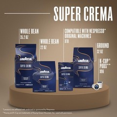 Lavazza Super Crema Whole Bean Coffee Blend, Medium Espresso Roast, 2.2 Pound