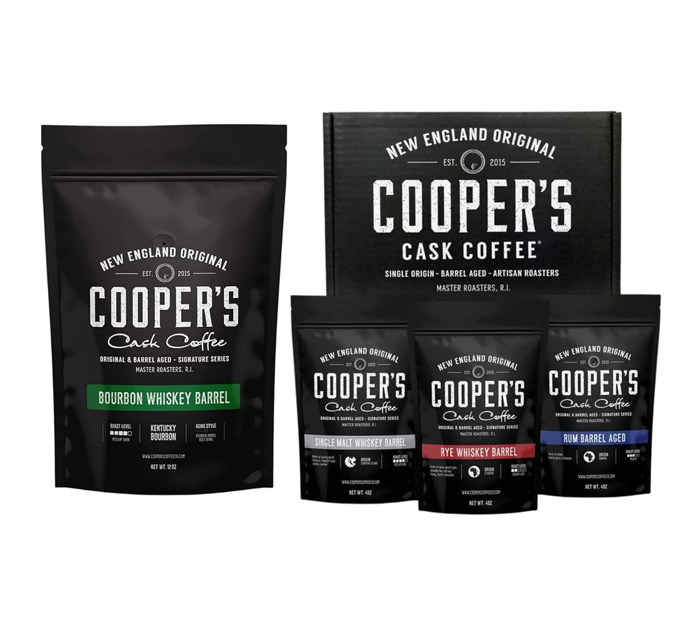 Kentucky Bourbon Barrel Aged Coffee Set – 3 Packs of Whole Bean 4Oz & 12Oz