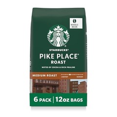 Starbucks Pike Place Medium Roast Whole Coffee Beans 6 x 12 oz Bags