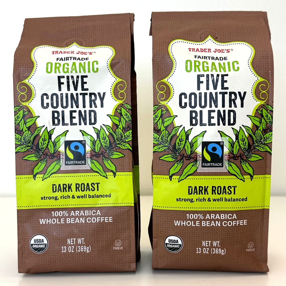 2 X Trader Joe’s Organic Fair Trade Five Country Whole Blend Coffee 13 oz Each