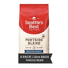 Medium Roast Whole Bean Coffee – Portside Blend, 12oz Bags (Pack of 6)