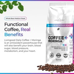 Organic Whole Bean Coffee with Moringa – Medium Roast, Vegan, Non-GMO, 12oz Bag