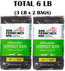 San Francisco Bay Coffee Organic Whole Bean Medium-Dark Roast, 3 lbs 2-pack