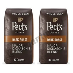 2 Packs Peet’s Coffee Major Dickason’s Blend DARK ROAST, Whole Bean, 32 oz. each