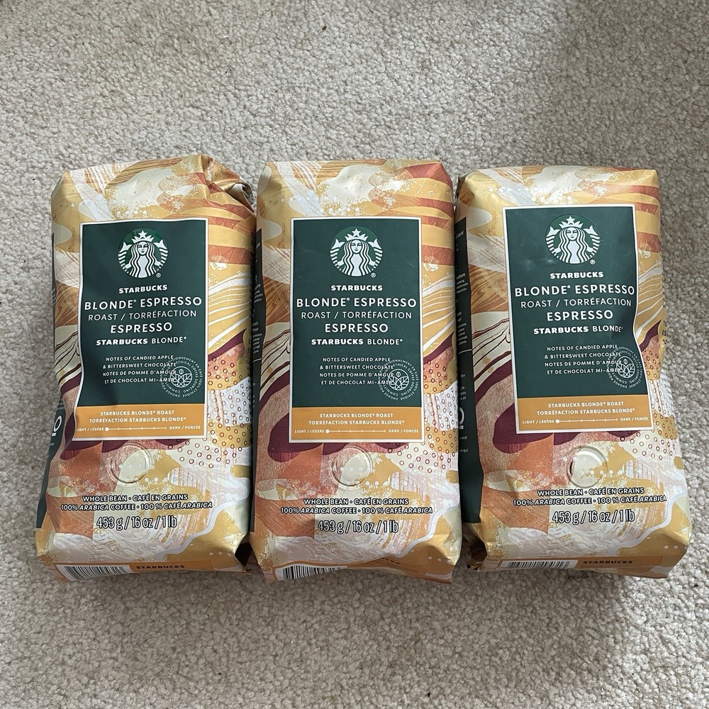 3 Bags Starbucks Blonde Espresso Roast Whole Bean Coffee 1LB/16oz Ea exp 2026