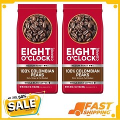 2P Eight O’Clock Coffee Medium Roast Whole Bean 100% Colombian Peaks Coffee 30oz