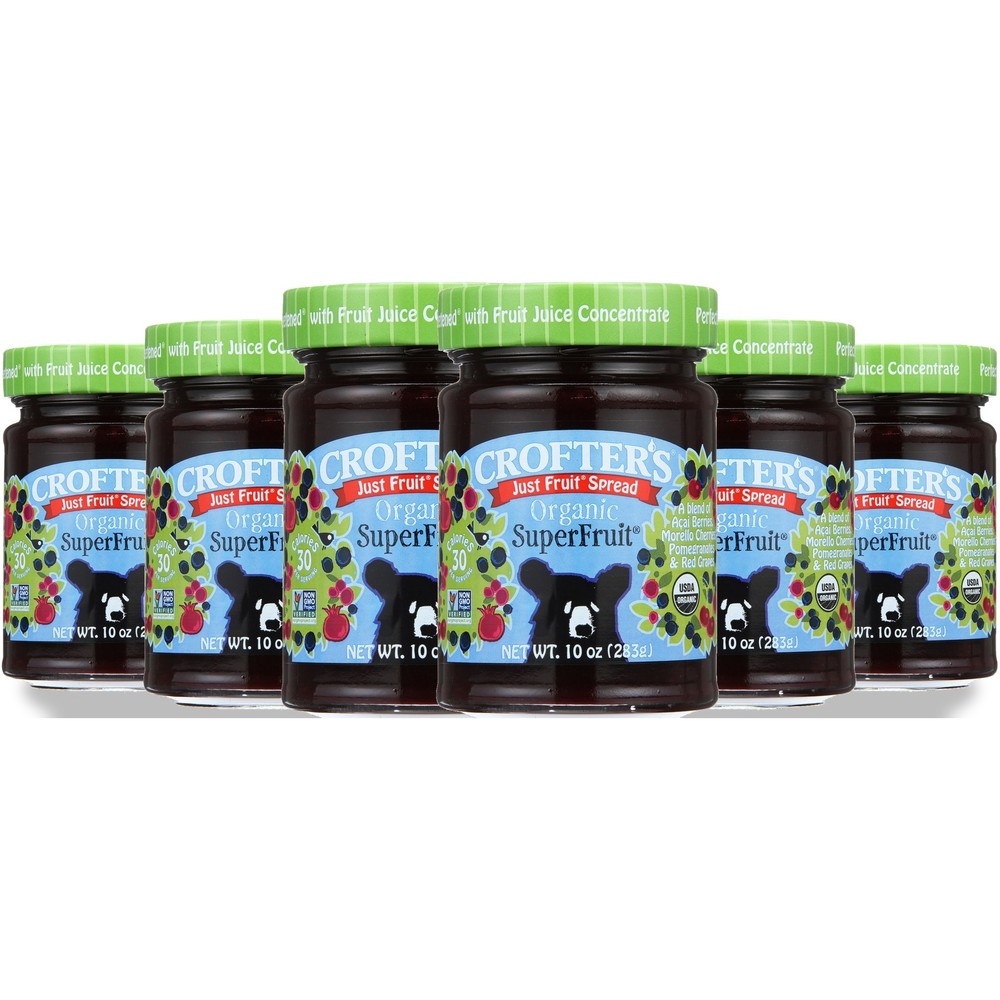 Crofter’S Just Fruit Organic Superfruit Spread 10 Oz Jar Jam 6 Pack