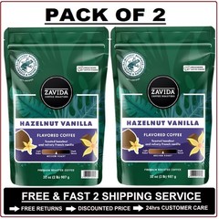 2 Pack – Zavida Coffee Whole Bean Coffee, Hazelnut Vanilla, 32 oz.