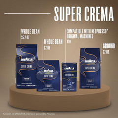 Lavazza Super Crema Whole Bean Coffee Medium Espresso Roast 2.2lb Bag