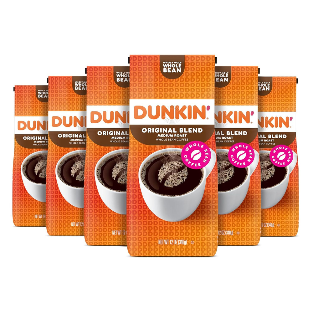 Dunkin’ Original Blend Medium Roast Whole Bean Coffee 12oz Pack of 6