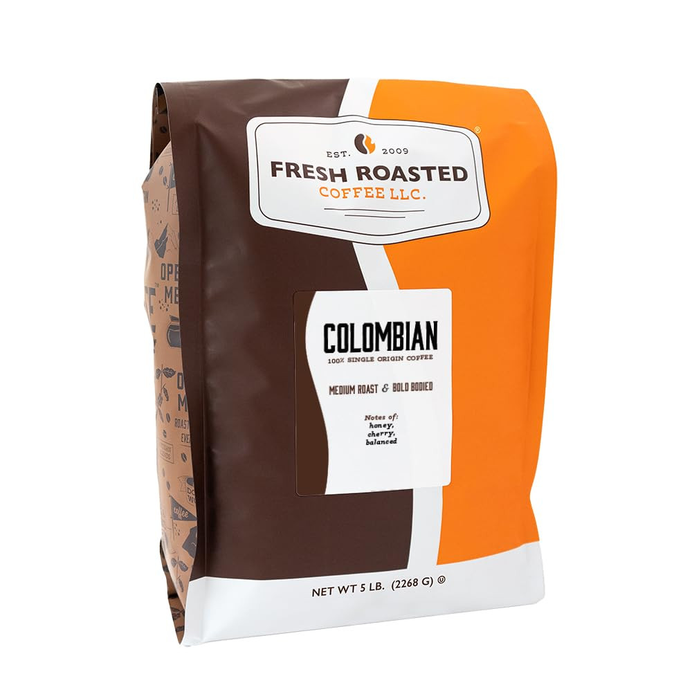 Premium 100% Colombian Whole Bean Coffee, Medium Roast, 5 Lb Bag