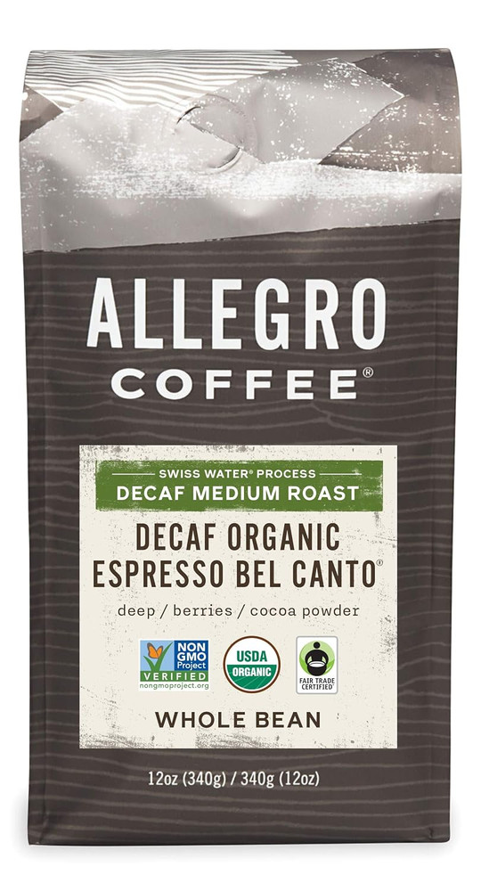 Decaf Whole Bean Coffee Medium Roast Berry Cocoa Espresso Style 12oz