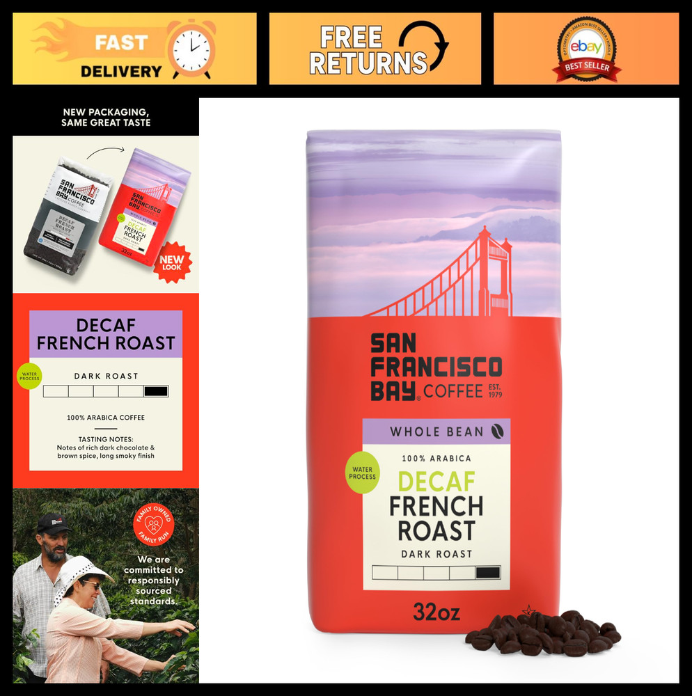 Decaf Dark Roast Whole Bean Coffee – French Roast, Swiss Water Processed, 2 lb B