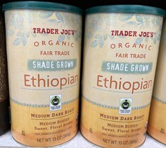 TRADER JOES ORGANIC FAIR TRADE SHADE GROWN ETHIOPIAN MEDIUM DARK ROAST! 13 oz 2
