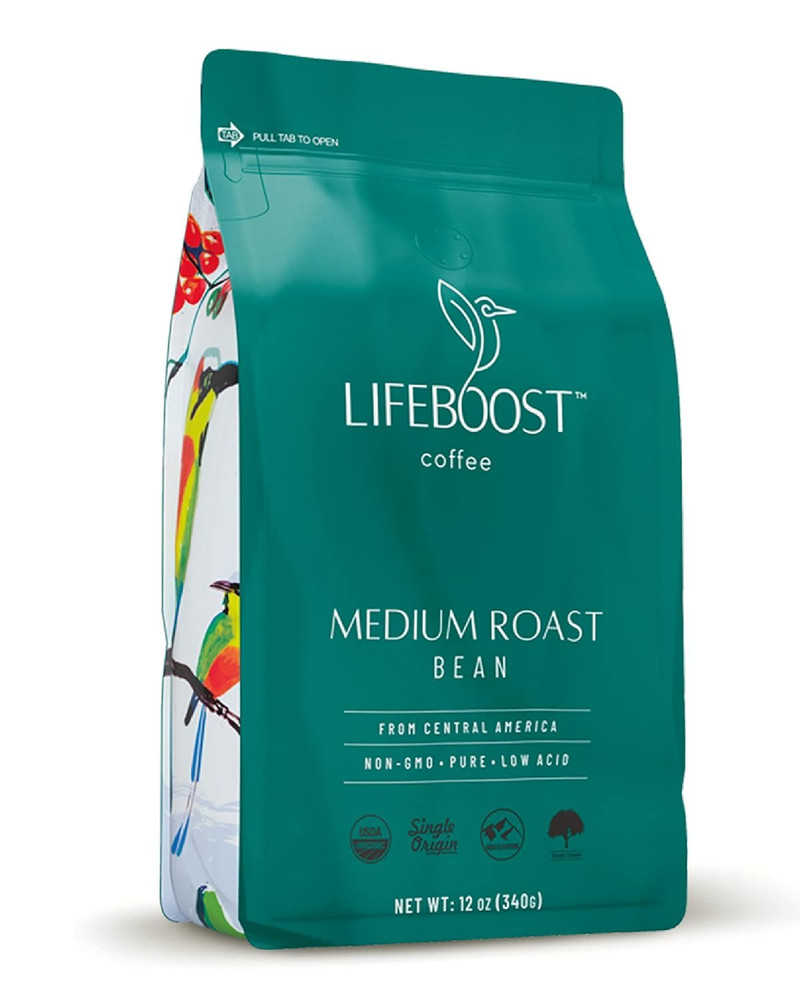 Organic Whole Bean Coffee Medium Roast Low Acid Non-GMO 12 oz