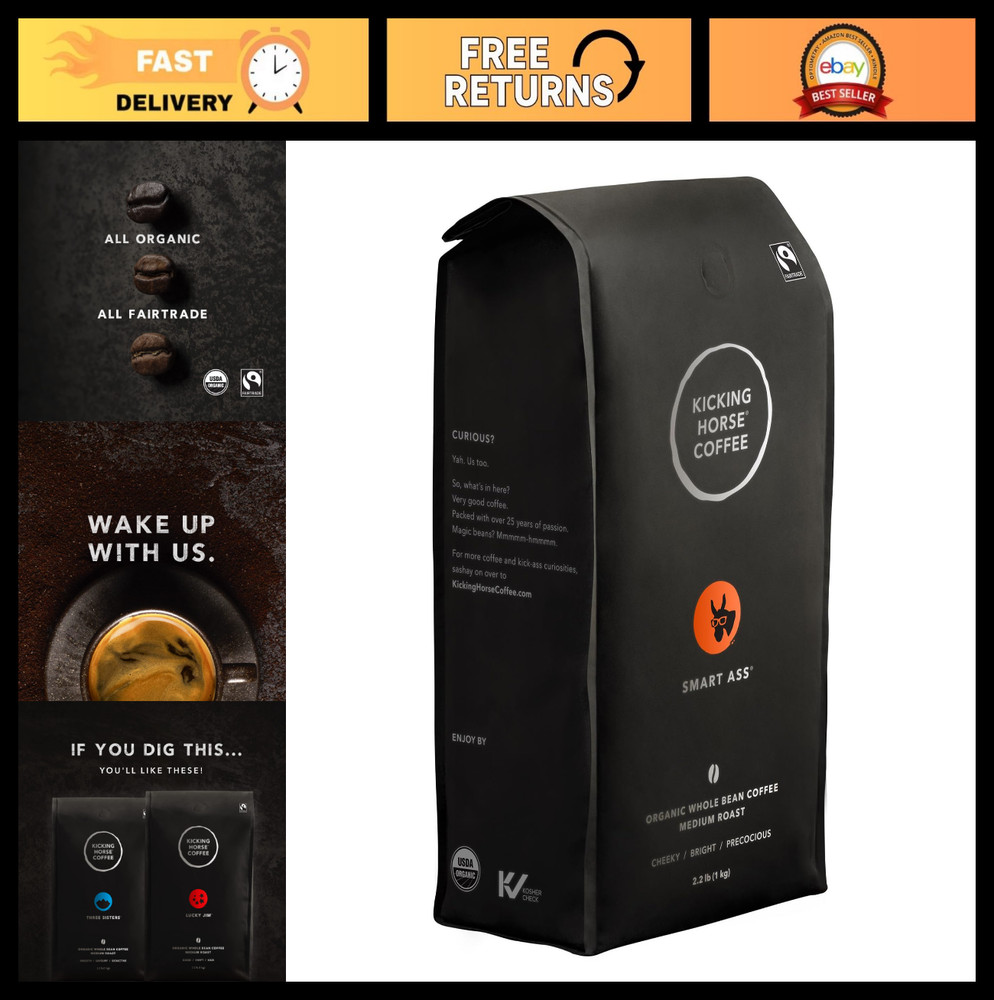 Organic Fairtrade Medium Roast Whole Bean Coffee – 2.2 lb Kicking Horse Blend