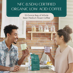 Organic Whole Bean Coffee Medium Roast Low Acid Non-GMO 12 oz